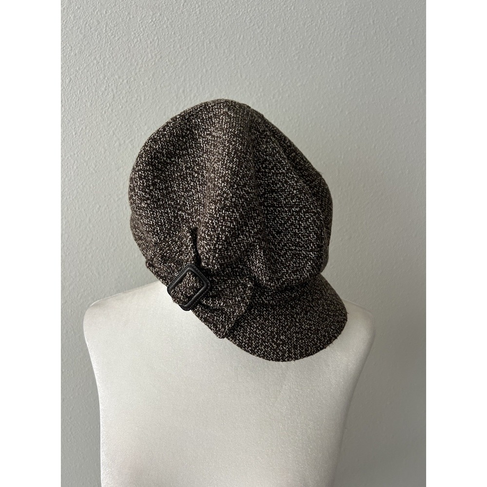 Vintage Nine West Brown Tweed Bow Newsboy Cap Y2K Feminine Twee Soft Girl
